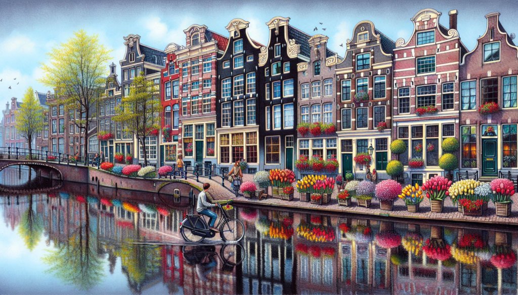 Scenic canal and traditional houses in Amsterdam, an easy-to-navigate city